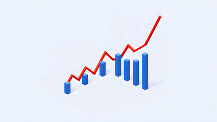 Upward trending financial graph with rising bars and red line