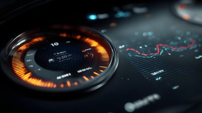 Close-up of a smart dashboard with a responsive solar graph, glowing in real-time with an ambient LED ring and high-fidelity UI design.