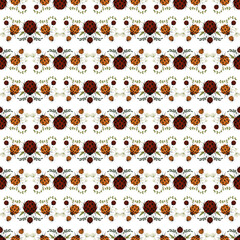 Seamless pattern with ladybugs and leaves. Pattern with insects, bugs.