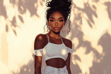 Black woman face. Dark skin woman portrait.