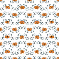 Obraz premium Seamless pattern with lilies and pea sprouts. Pattern with floral folk ornament.