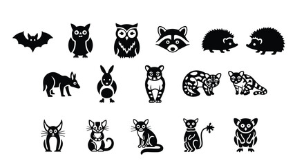 Obraz premium Vector silhouette illustration set of a raccoon, animal, wildlife, mammal, cute, face, mask, isolated on white background