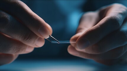 Close-up of a technician peeling an ultra-thin battery film, highlighting delicate textures and natural hands in soft light.