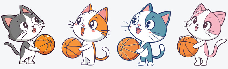 A cute and colorful cat animal playing volleyball, perfect for kids’ projects, sports-themed designs, and playful merchandise, funny and colorful animal playing volleyball vector.