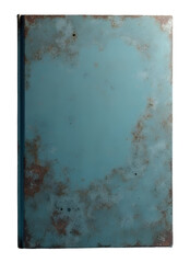 Aged blue panel shows weathered texture with rusty edges
