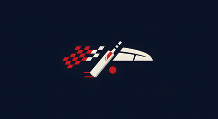 A modern logo design merging a cricket bat and red ball with a checkered racing flag, symbolizing speed and sport.