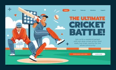 The Ultimate Illustrated Guide to Cricket Sport Flat Landing Page
