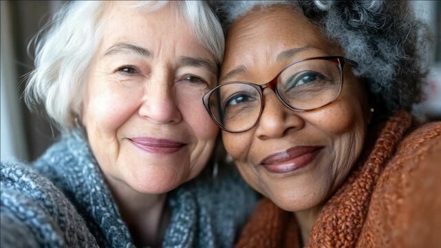 Two older women sharing a warm embrace, reflecting the value of intergenerational friendship and love.