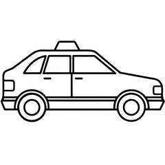 Minimal Taxi Car Side View Line Art