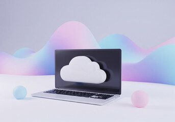 Cloud Computing Concept Laptop with Cloud Symbol