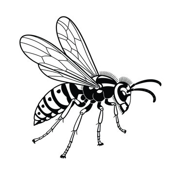 black and white wasp on white background clip art preview