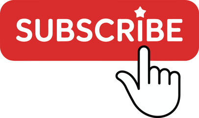 Red Subscribe Button with Star Icon and Hand Cursor on White Background