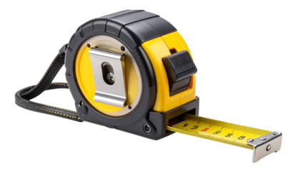 Fish tape tool with a coiled steel wire housed in a circular plastic case and a guiding handle, fully isolated on a transparent PNG background 