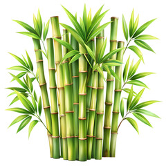 Obraz premium A cluster of vibrant green bamboo stalks with leaves isolated on transparent background