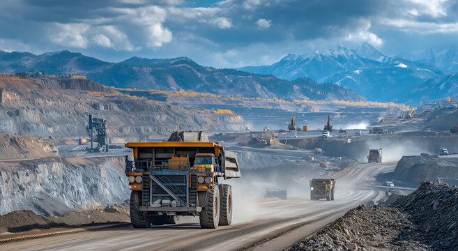 Large scale open pit mining operation in rugged terrain