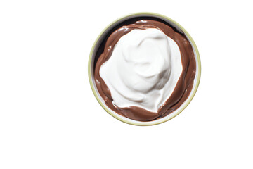 a bowl of chocolate pudding with whipped cream