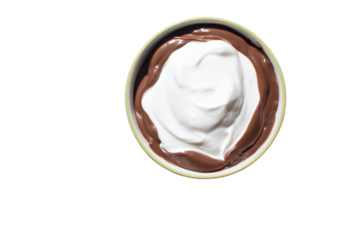a bowl of chocolate pudding with whipped cream
