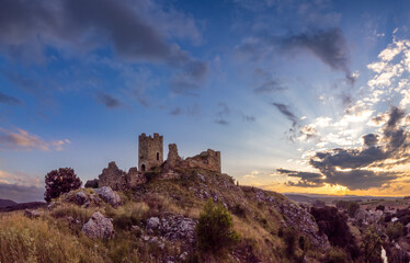 Beautiful sunset at Pradas Castle (Valencia, Spain)