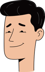 Cartoon Man with Black Hair Smiling