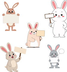 Cartoon Rabbits Holding Signs