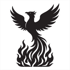 Powerful Phoenix Silhouette Rising from Flames