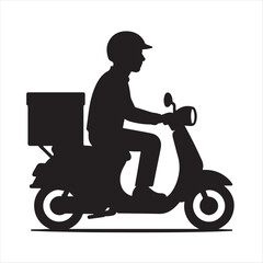 Delivery Scooter Silhouette: A modern courier on a scooter.
