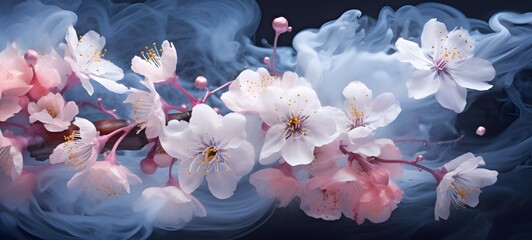 a light Cherry blossoms , coming out of the smoke, generative AI
