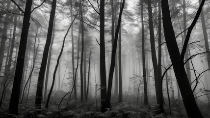 Fototapeta premium Ethereal Misty Woodland Scene in Black and White - 8