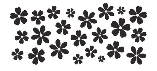 Spring flower icon, cute summer plant, retro black sticker daisy, groovy chamomile, simple vintage camomile element, floral doodle set isolated on white background. Abstract modern vector design