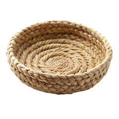 Obraz premium A round woven basket made of natural straw isolated on transparent background