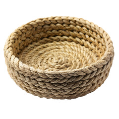 Obraz premium A round woven basket made of natural straw isolated on transparent background
