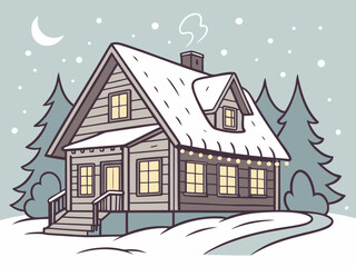 Fototapeta premium Cozy snow covered cabin in a winter wonderland