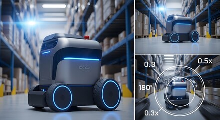 Gray Autonomous Robot Moving Boxes in Warehouse Setting
