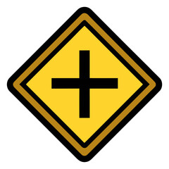 Warning sign for a crossroads intersection in color