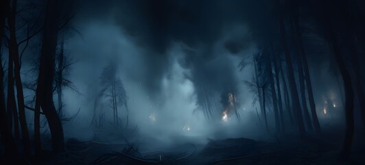 Fototapeta premium a light forest , coming out of the smoke, generative AI