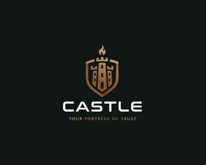 Obraz premium Stong Castle Tower, Fortress Building Logo Design Template 
