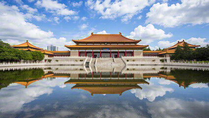 Fototapeta premium Ancient buildings of the Forbidden City Palace Museum in Beijing, China reflected in water