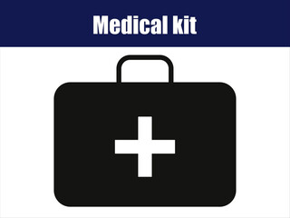 Black and white medical kit icons with plus symbol