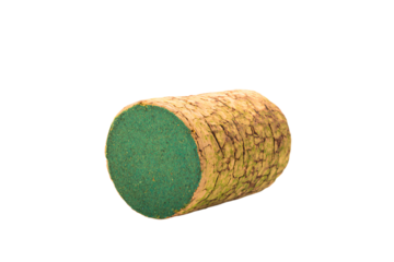 a green and brown cork covered object on a white surface