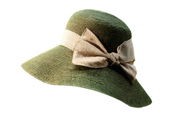 a green hat with a bow on the side