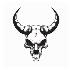 Scary Horned Skull Vector Artwork Featuring Sinister Evil Vibes and Dark Fantasy Theme