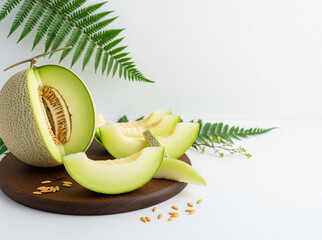 Sweet fresh green melon with soft texture cut into perfect slices, creating a simple yet appetizing presentation