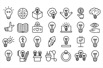 Illustrations of Creative and Innovative Ideas: Light Bulbs, Brain, and Technology