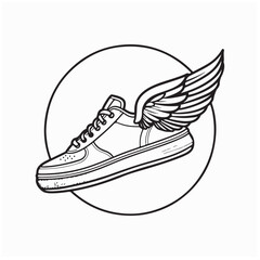 Winged Sneaker Inside Circular Frame Vector Design Representing Speed, Freedom and Motion
