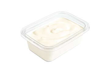 a container of yogurt on a white surface