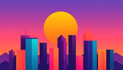 Colorful cityscape at sunset