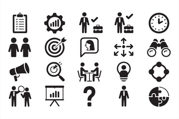 Vector Icons for Business Teamwork: Goal, Discussion, Gear, and Strategy