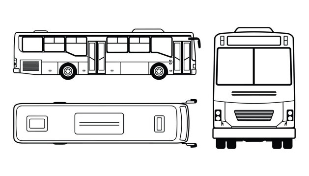 Detailed Vehicle Blueprint: Bus Technical Drawing in Vector Format With Three Views