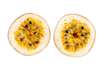 a half of a passion fruit cut in half