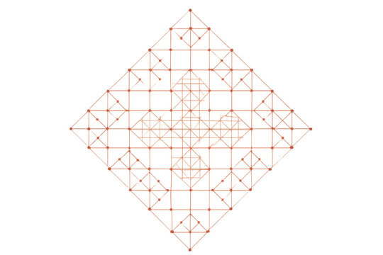Intricate geometric pattern creating a diamond shape with interconnected lines and glowing nodes, ideal for technology, science, or abstract design projects
